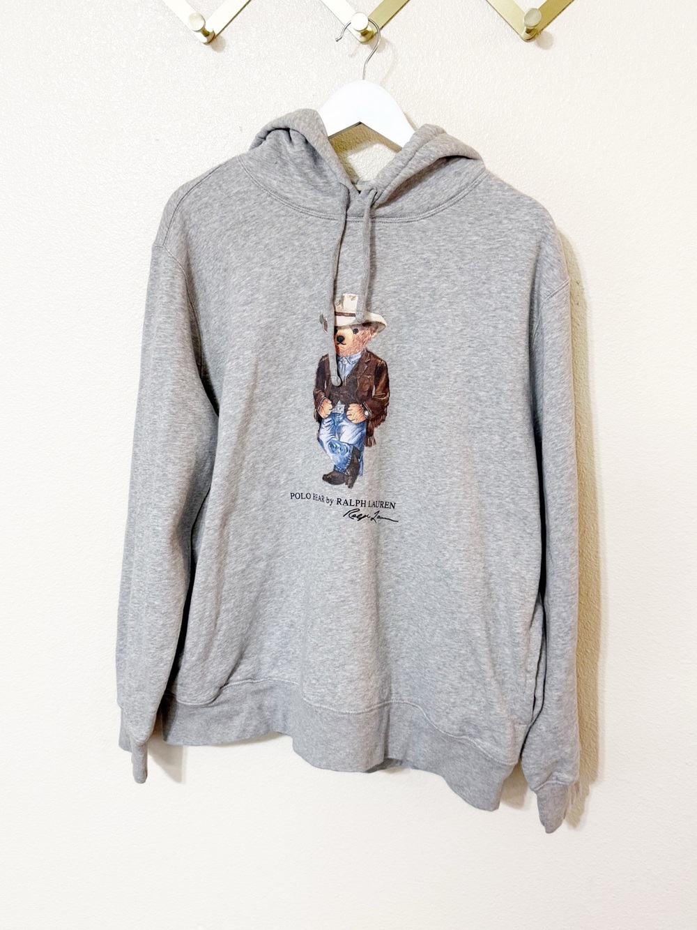 Polo Ralph Lauren Printed Western Bear Fleece Hoodie Andover Heather Grey Large - Picture 8 of 11